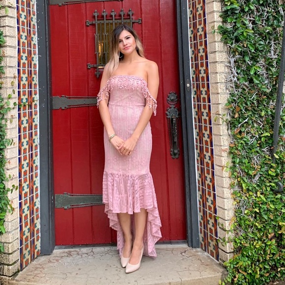 Strapless off the shoulder lace semiformal dress - Picture 1 of 3